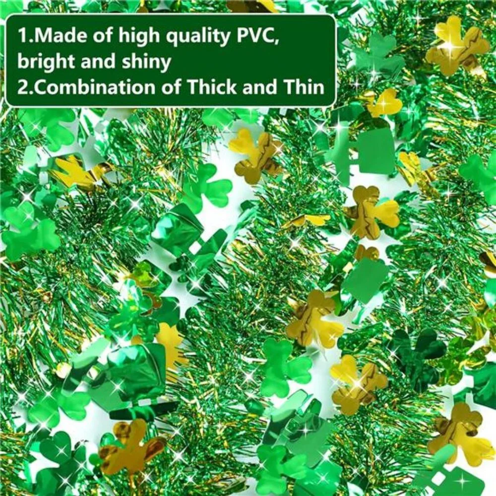 33 FT St Patricks Day Garland Decor Gold Green Shamrock Hat Tinsel Garland